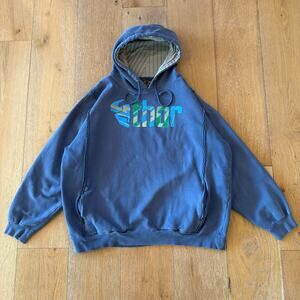 Vintage Thor Y2K Skater Hoodie – Striped Hood – Size L – Heavyweight